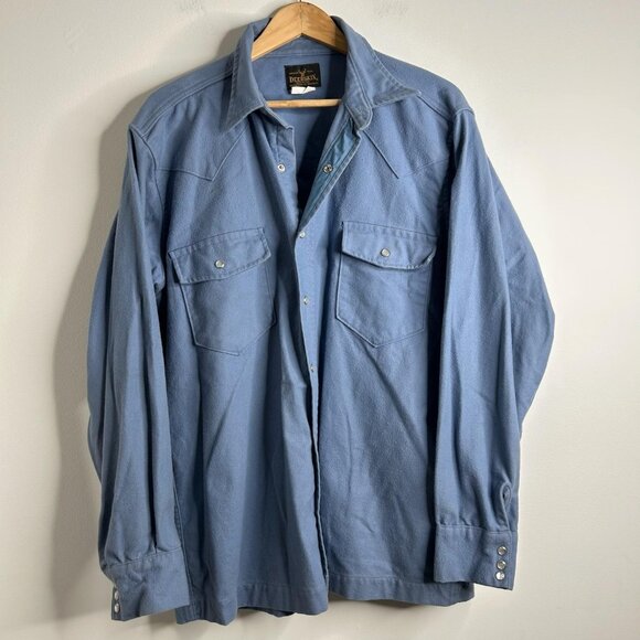 Deerskin Shirt Jacket Mens Large Blue Western Snap Front Made in USA Pockets - Picture 1 of 9